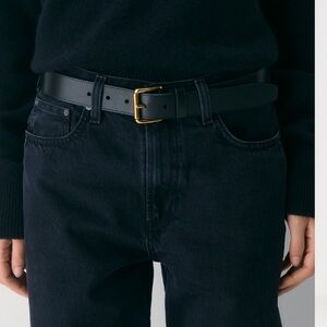 Aritzia brass roller wide black leather belt